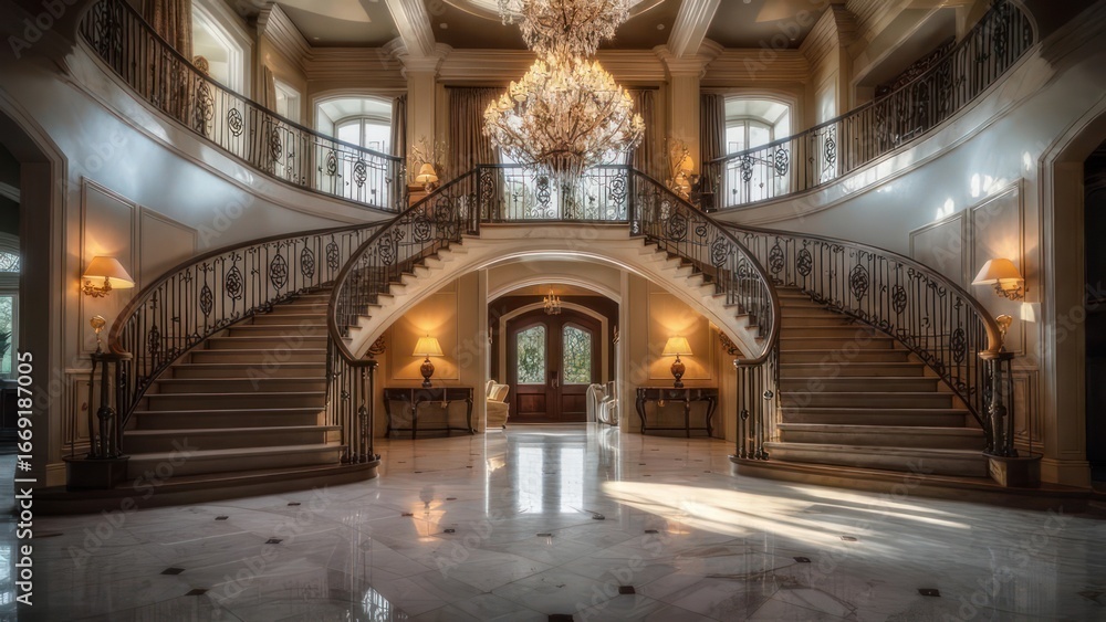 Obraz premium Grand double staircase in a luxurious home