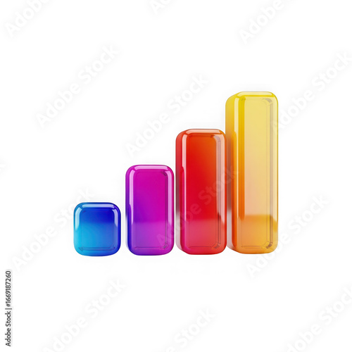 3d icon of colorful gradient bar graph segments showing an upward trend, isolated on transparent background