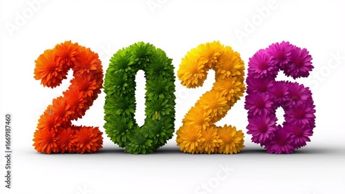 A colorful arrangement of flowers and leaves that spell out the number twenty-twenty-six.