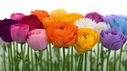 A bouquet of flowers with a variety of colors including pink, orange, yellow, and purple