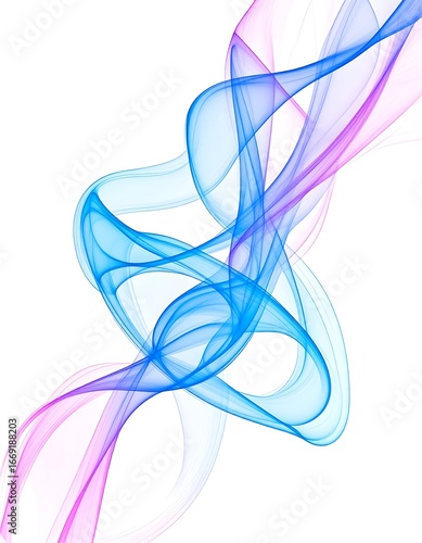 Abstract swirling blue pink lines, white background