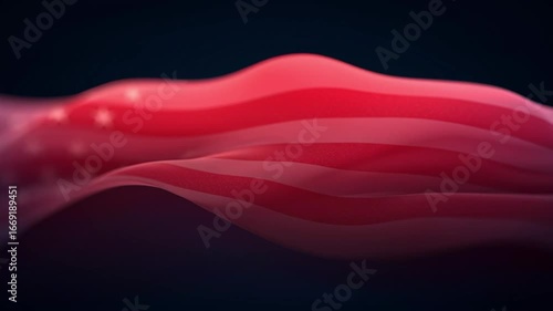 An American flag with stars and stripes is shown in blue and red colors. The flag is waving in the air, giving a sense of movement and freedom.