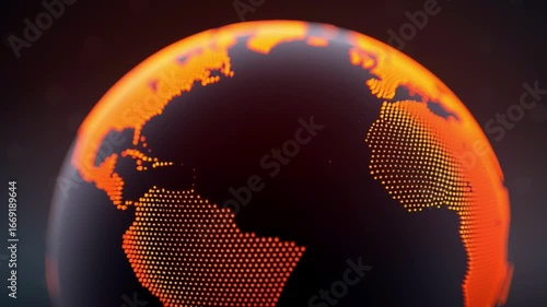 A close-up of a globe with a red dot on it. The globe is surrounded by a black background