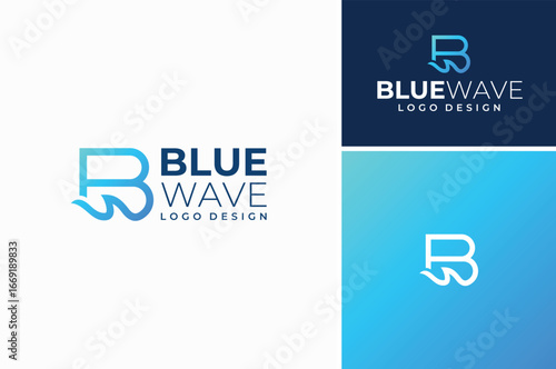 Initial Letter B with Water Wave for swimming pool or sea ocean beach aquatic logo design