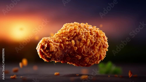 A picture of a chicken wing with a lot of seasoning on it. The seasoning is falling off the wing and the wing is flying through the air