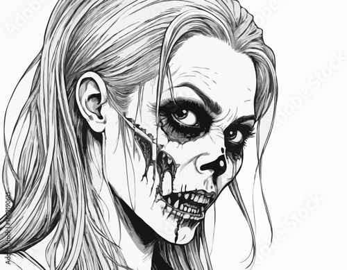 Dreadful head of zombie girl.