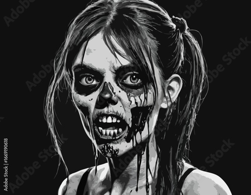 Dreadful head of zombie girl.