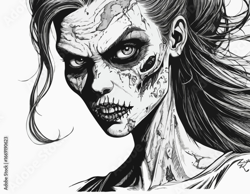 Dreadful head of zombie girl.