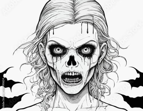 Dreadful head of zombie girl.