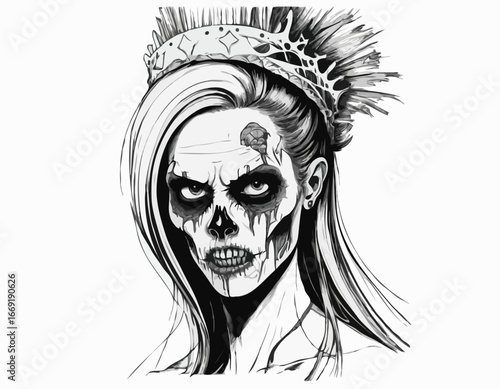 Dreadful head of zombie girl.