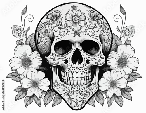 Skull and Flowers Day of The Dead