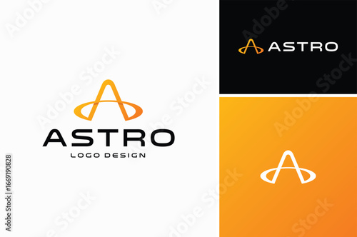 Initial Letter A for Arc or Arch with Oval Ring Orbit for Space Technology logo design