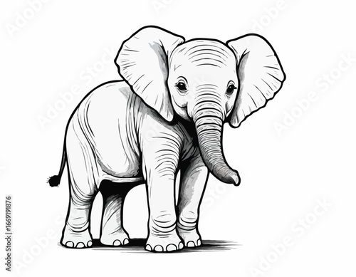 An image of a little baby elephant drawn by graphic lines
