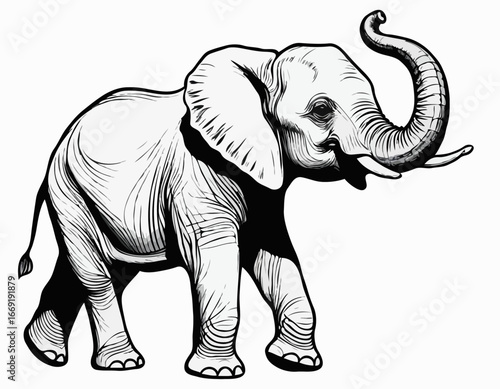 An image of a little baby elephant drawn by graphic lines