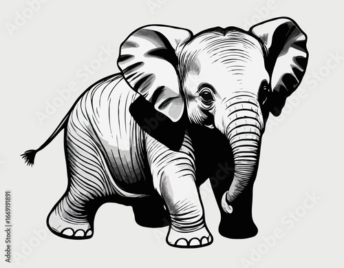 An image of a little baby elephant drawn by graphic lines