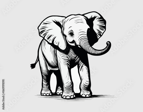 An image of a little baby elephant drawn by graphic lines