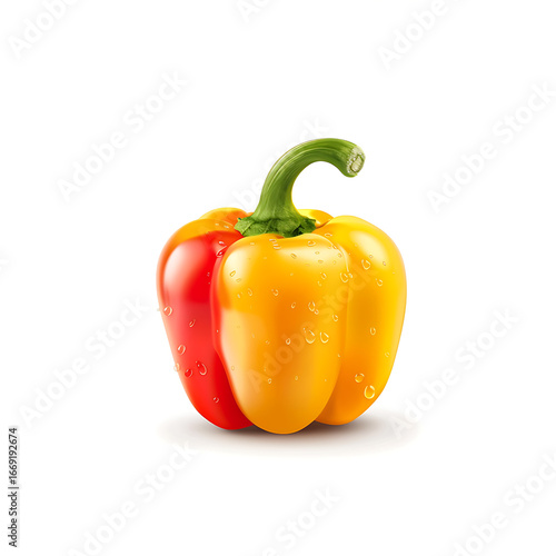 Colorful Bell Pepper with Red and Yellow Sides Isolated on White Background
