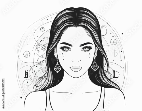 Zodiac. Vector illustration of the astrological sign of Libra as a portrait beautiful girl