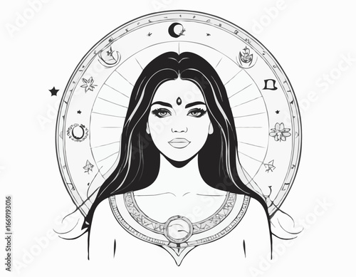 Zodiac. Vector illustration of the astrological sign of Libra as a portrait beautiful girl