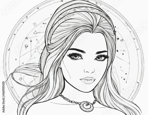 Zodiac. Vector illustration of the astrological sign of Libra as a portrait beautiful girl