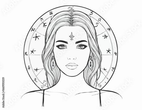 Zodiac. Vector illustration of the astrological sign of Libra as a portrait beautiful girl