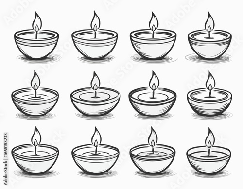 Diwali Diya sketch vector set.
