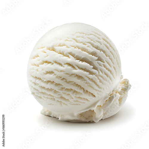A single scoop of creamy vanilla ice cream with a smooth texture, isolated on a white background.