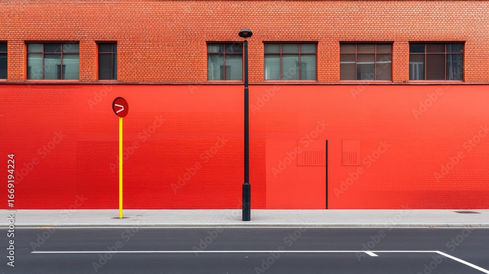 custom made wallpaper toronto digitalVibrant Red Brick Wall Urban Minimalism: Geometric Street Scene with Yellow and Black Accents