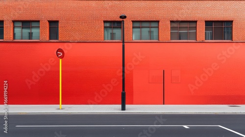 Wallpaper Mural Vibrant Red Brick Wall Urban Minimalism: Geometric Street Scene with Yellow and Black Accents Torontodigital.ca