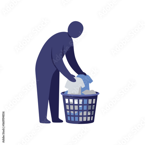 Person sorting laundry in a basket at home, organizing clothes for washing with a focus on cleanliness and domestic chores.
