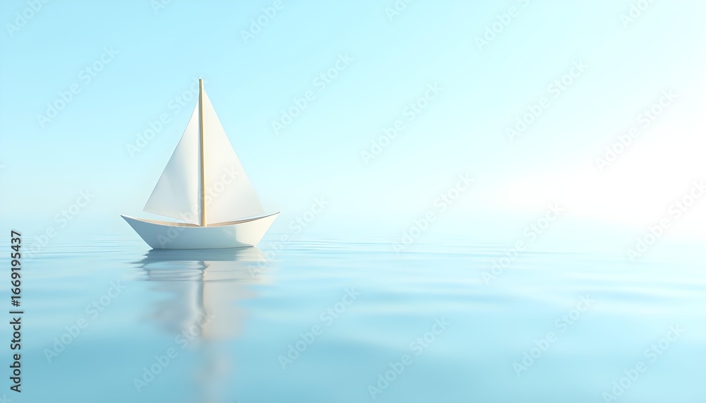 Obraz premium Serene Navigation: White Sailboat Gliding on Tranquil Sea