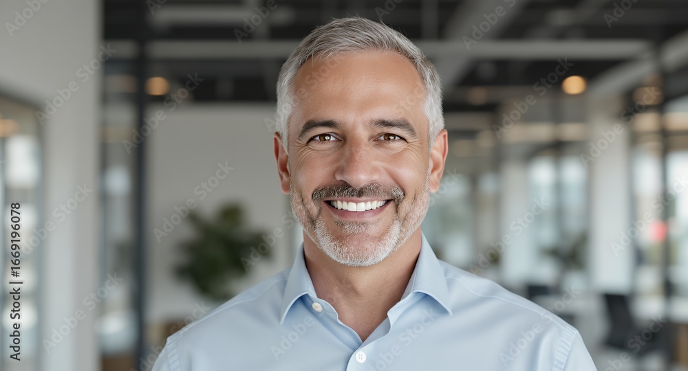Obraz premium Smiling mature man portrait, headshot, business professional, happy, confident, corporate, executive, leader, success, achievement, career, 