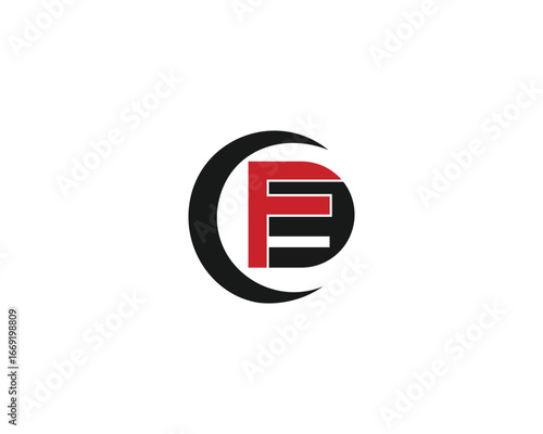 Free Download Black and Red FE Letter Logo within a Black Crescent Shape on White Background FE logo letter FE - GFXLoad