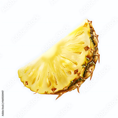Sliced Pineapple Wedge with Vibrant Yellow Flesh and Green Crown