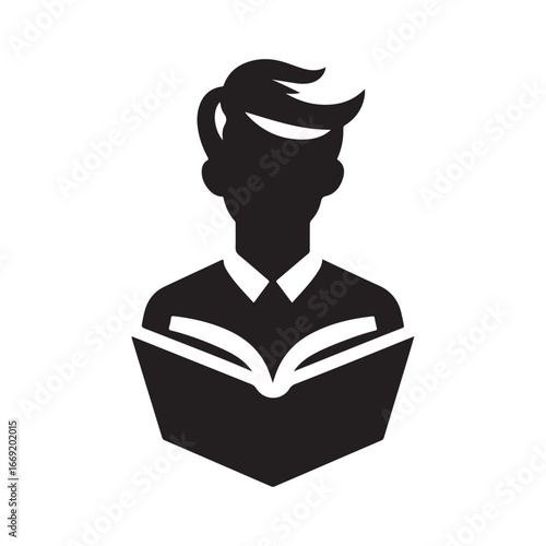 students with books silhouette clip art logo design concept illustration 