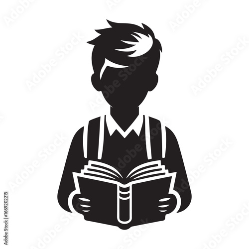 students with books silhouette clip art logo design concept illustration 