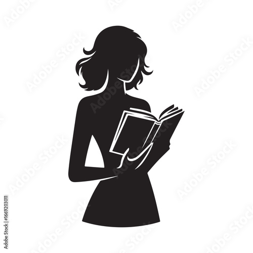 students with books silhouette clip art logo design concept illustration 