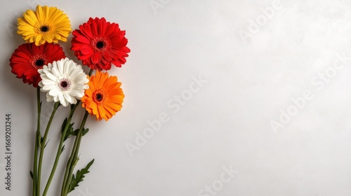 Vibrant Gerbera Daisies: Colorful Floral Arrangement on White Background