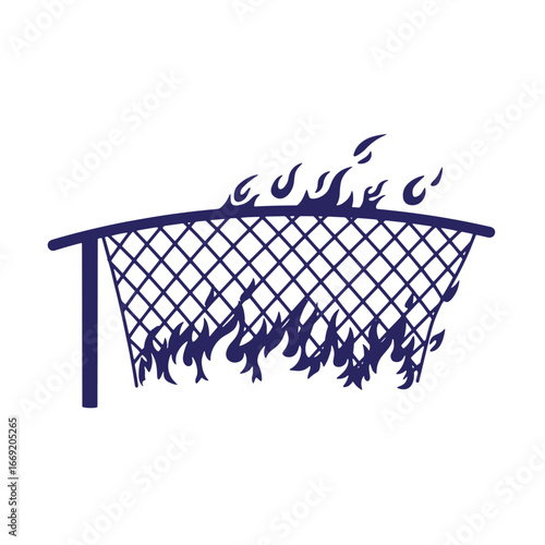 Basketball net engulfed in flames representing burning out or a dramatic event.