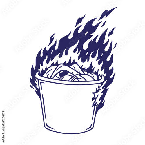 Burning basket of clothes conceptual illustration depicting waste disposal or problematic situation