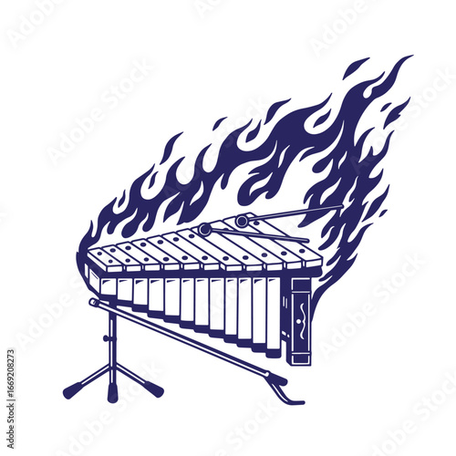 Burning hot illustration of a xylophone with flames surrounding musical instrument design