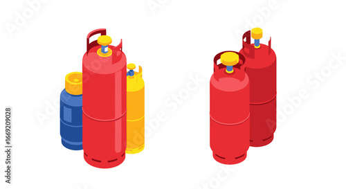 Colorful industrial gas cylinders ready for use in various commercial and residential settings