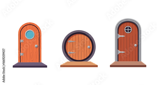 Whimsical cartoon doors invite imagination and creativity to explore fantasy worlds and stories