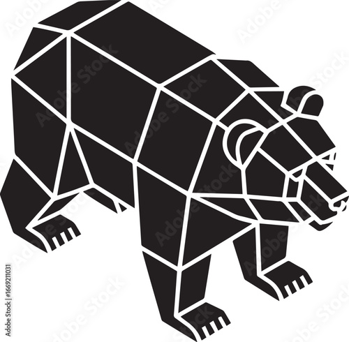Low Poly Bear Icon A Geometric Representation of Wildlife on a Transparent Background Design Element