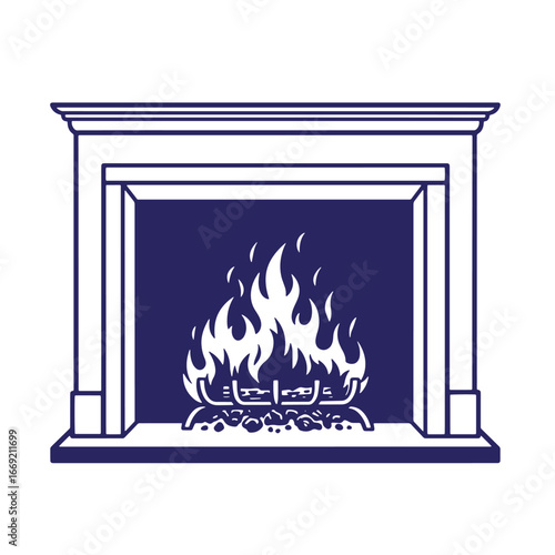 Classic fireplace illustration depicting warmth and comfort suitable for winter holidays