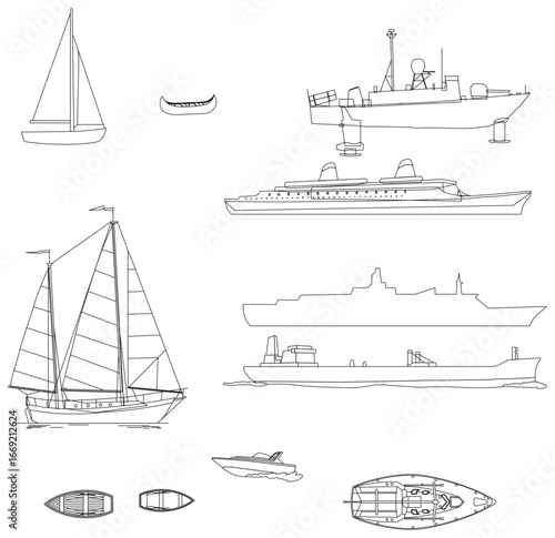 2D Drawing of Boat – Vector Illustration