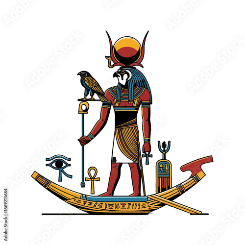Egyptian God Horus depicted in stylized illustration.