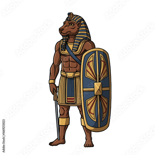 Illustration of Anubis, the ancient Egyptian god of the afterlife, as a warrior.