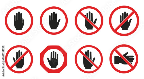 no hand gestures allowed signs with red circle and line