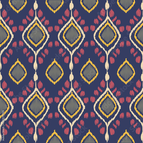 Ikat hand drawn in dark tone , Motif ethnic floral seamless textil, embroidery, print striped ornament floral, pattern, design for wrapping, silk, scarf, background, textile